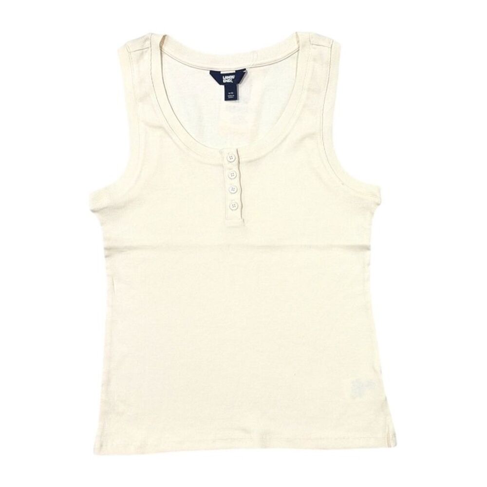 Lands' End Women's Lightweight Relaxed Fit Scoop Neck Ribbed Tank Top - White